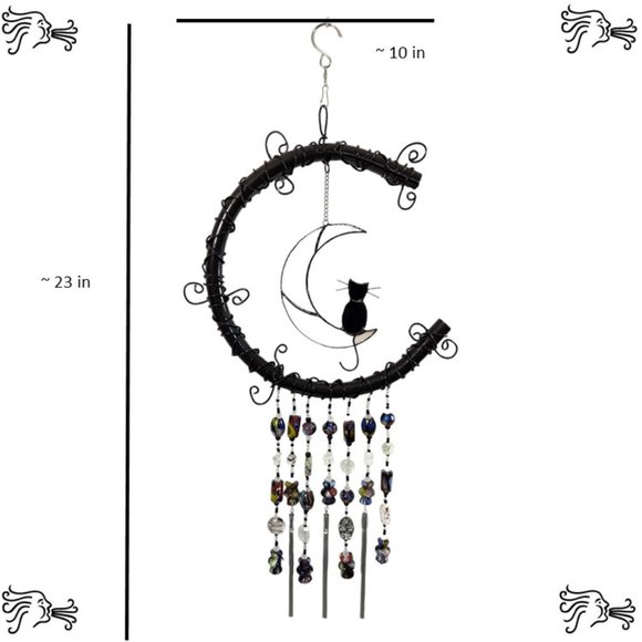 Black Aluminum Wind Chime Lampwork Glass Beads Handmade Home Decor Stained Glass - Picture 4 of 4